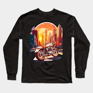 Retro Motorcycle T-Shirt Design Featuring New York City Street Long Sleeve T-Shirt